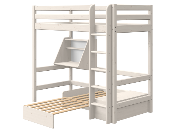 FLEXA Højseng 184 cm med sofa, skrivebord, stige og sengehest, 90x200 cm, Hvid 210.0 cm x 184.0 cm x 110.0 cm White Washed Pine